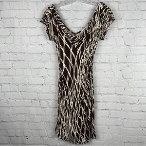 DIANE VON FURSTENBERG stretch brown & cream print silk dress, size 2